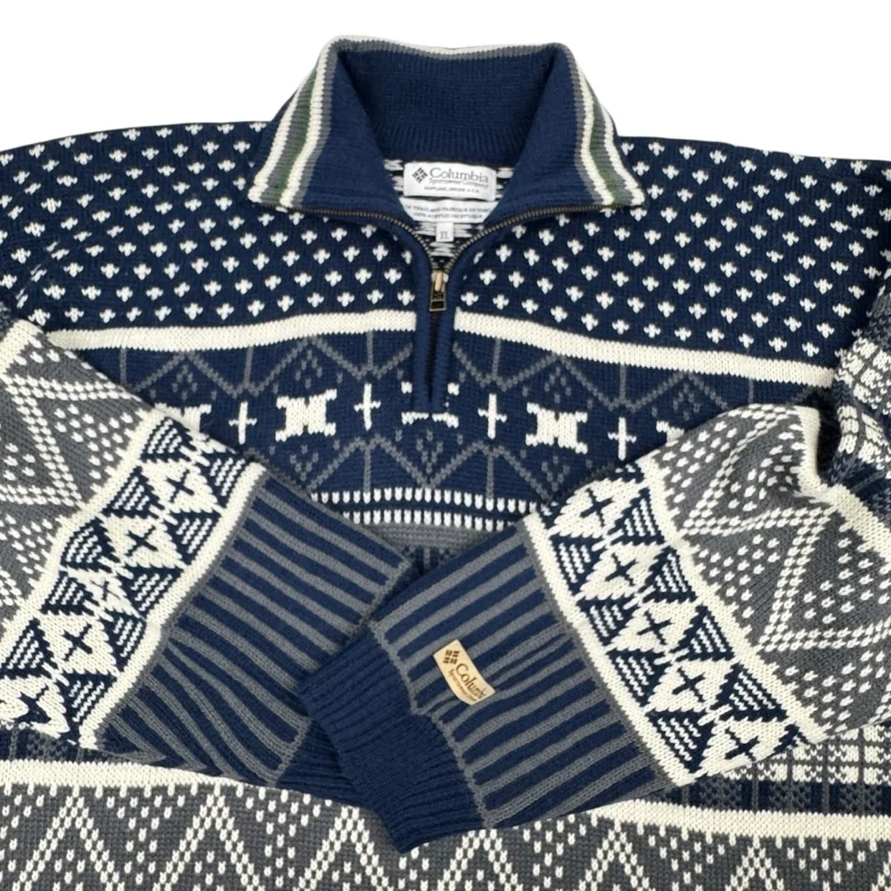 Columbia VTG 90 Sweater Size XL 1/4 Zip Multicolor Geometric Acrylic GrandpaCore